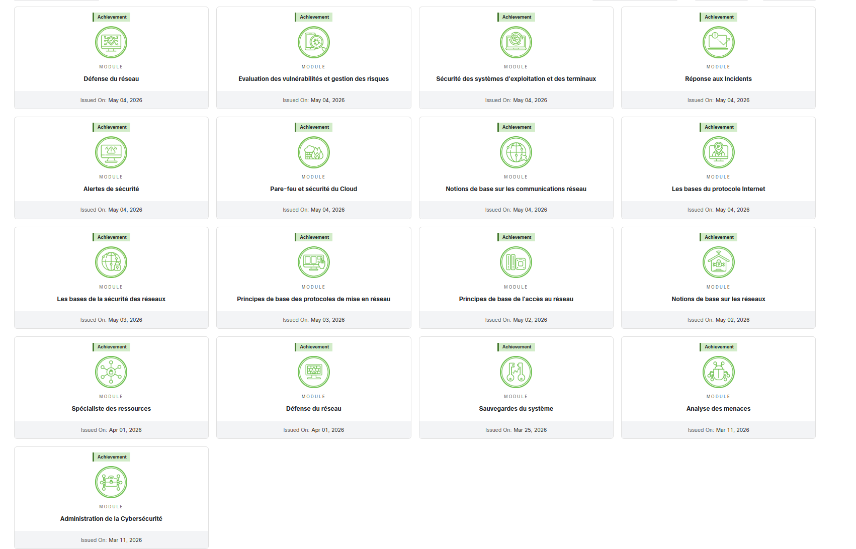 Badges Cisco Networking Academy obtenus par Ibrahim ABDELAZIZ